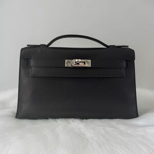 Hermes Noir Kelly Pochette with Palladium Hardware